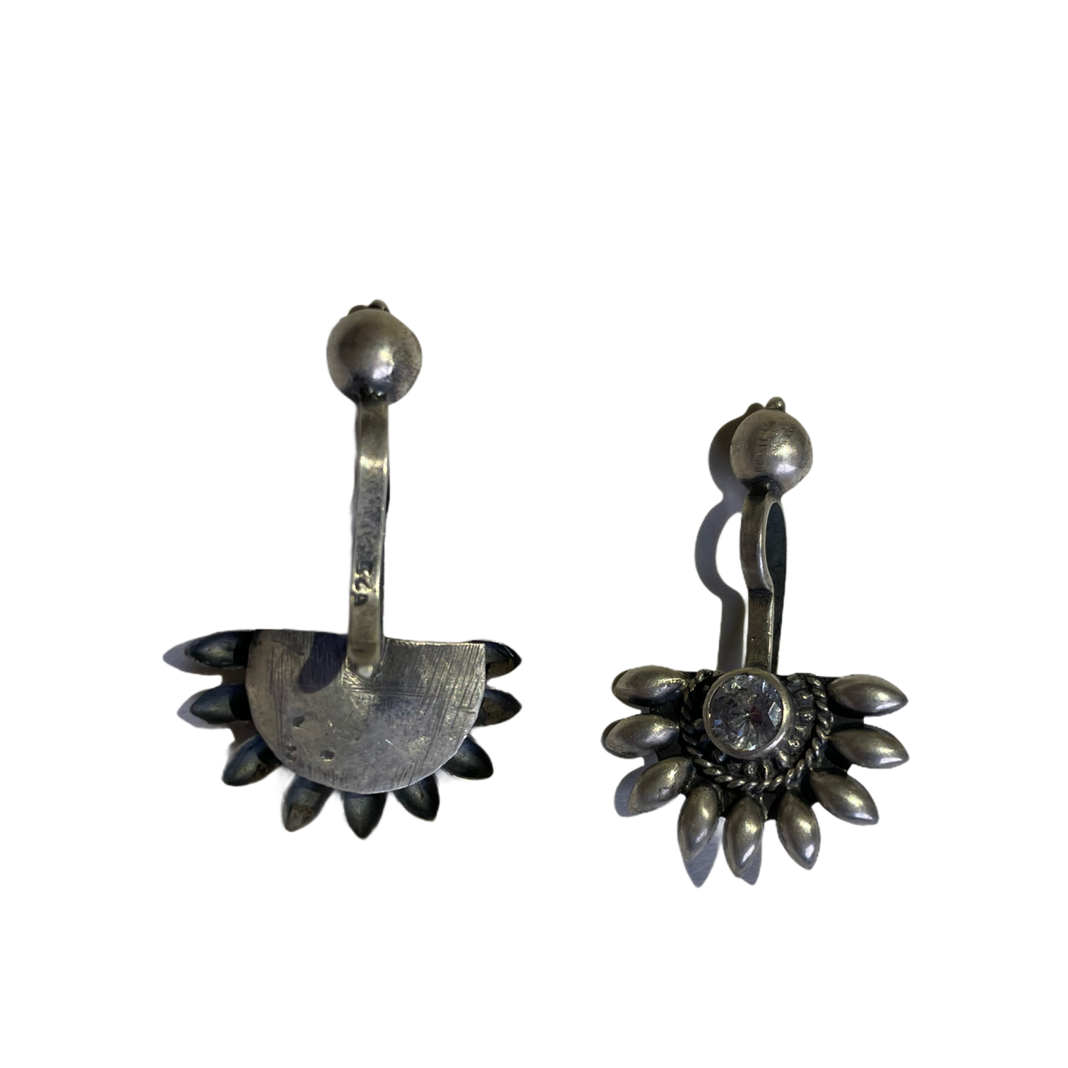 925 Sterling Silver Oxidised Designer Tribal Upper Ear Bugadi Clip Earrings for Women/Girls With White CZ