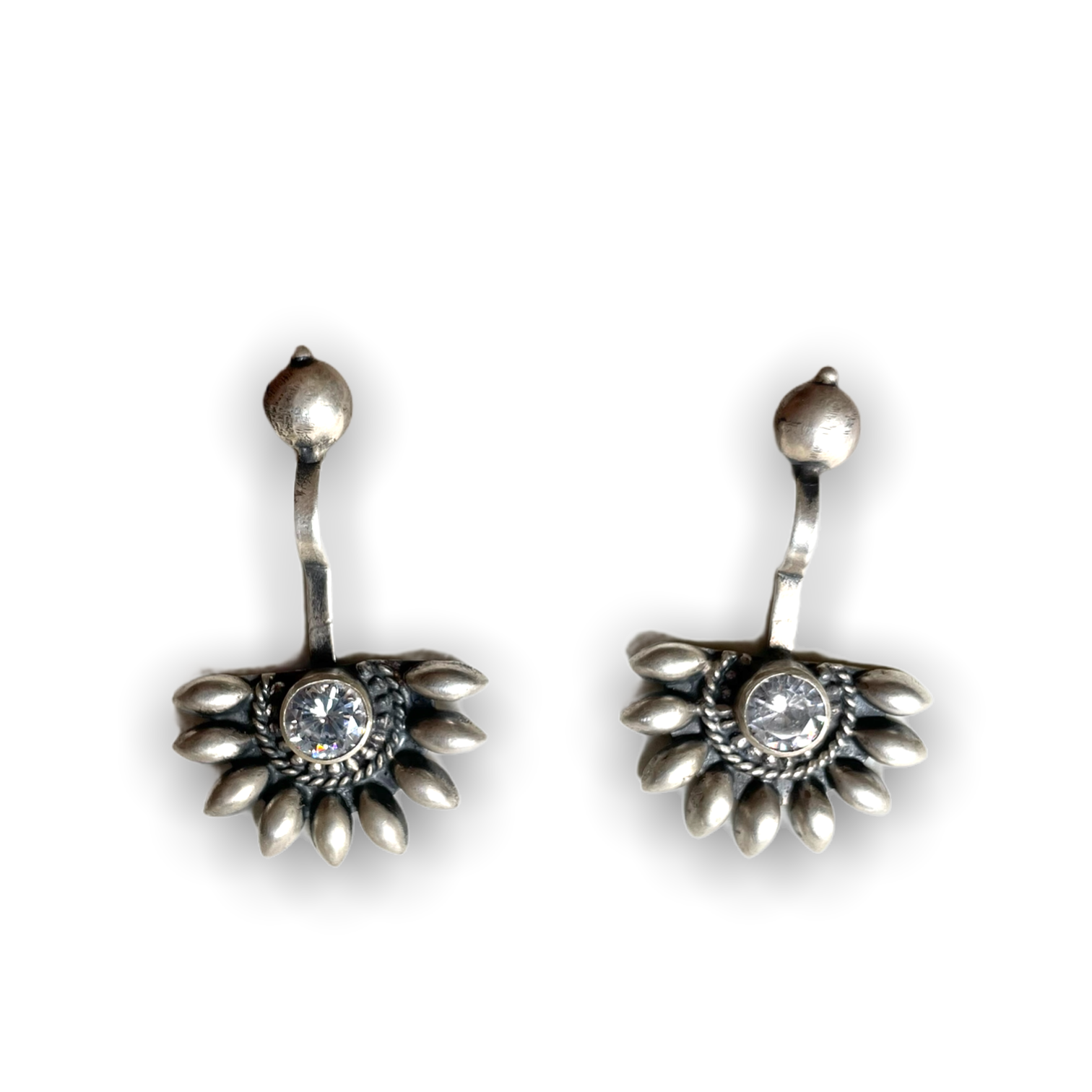 925 Sterling Silver Oxidised Designer Tribal Upper Ear Bugadi Clip Earrings for Women/Girls With White CZ