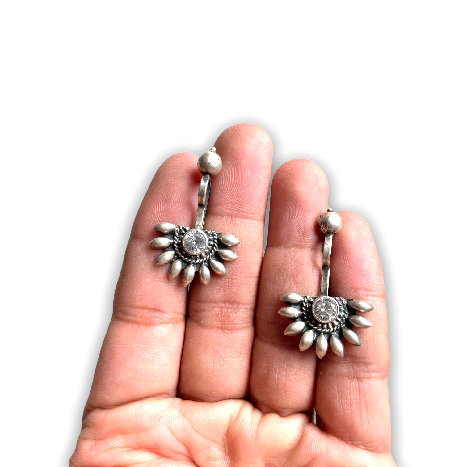 925 Sterling Silver Oxidised Designer Tribal Upper Ear Bugadi Clip Earrings for Women/Girls With White CZ