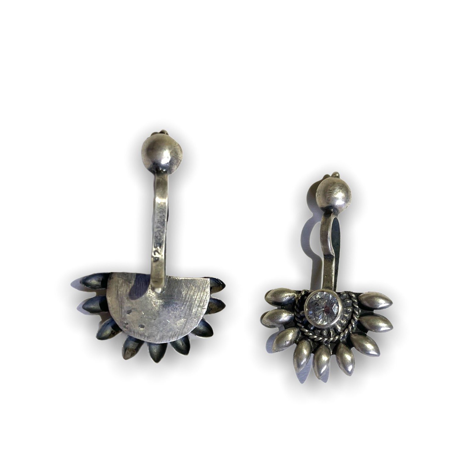 925 Sterling Silver Oxidised Designer Tribal Upper Ear Bugadi Clip Earrings for Women/Girls With White CZ