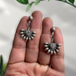 925 Sterling Silver Oxidised Designer Tribal Upper Ear Bugadi Clip Earrings for Women/Girls With White CZ
