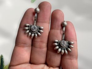 925 Sterling Silver Oxidised Designer Tribal Upper Ear Bugadi Clip Earrings for Women/Girls With White CZ