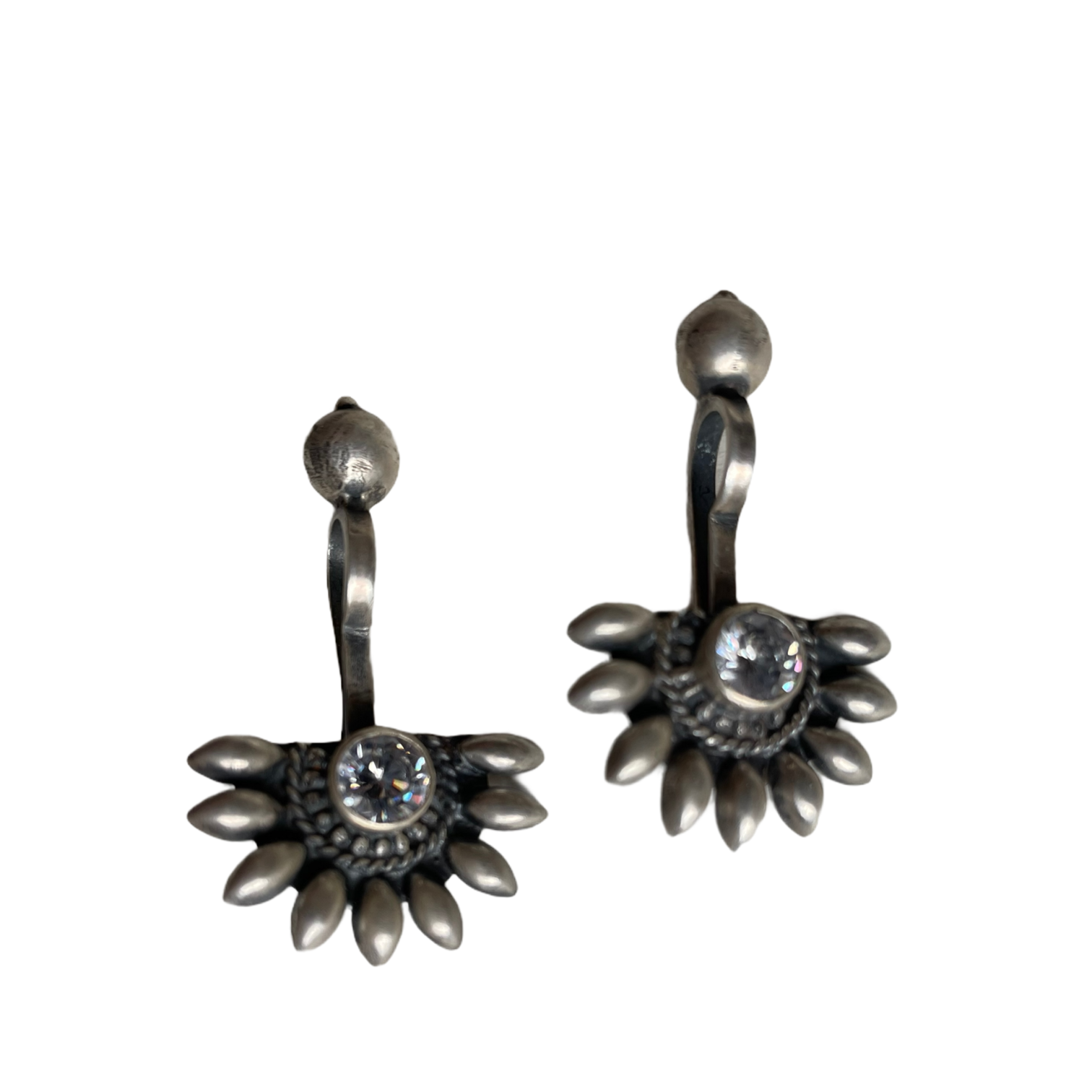 925 Sterling Silver Oxidised Designer Tribal Upper Ear Bugadi Clip Earrings for Women/Girls With White CZ