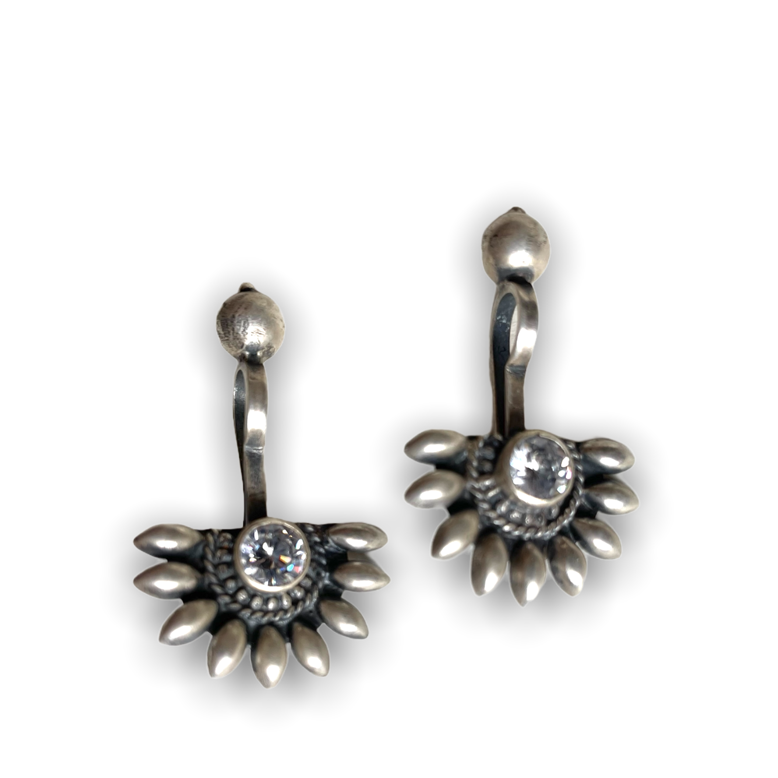 925 Sterling Silver Oxidised Designer Tribal Upper Ear Bugadi Clip Earrings for Women/Girls With White CZ