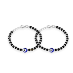 JewelYaari By Shubham Jewellers 925 Sterling Pure Silver (Chandi) Evil Eye Black Beads Crystal Nazariya Bangle/Bracelet For Kids (Pair)