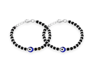JewelYaari By Shubham Jewellers 925 Sterling Pure Silver (Chandi) Evil Eye Black Beads Crystal Nazariya Bangle/Bracelet For Kids (Pair)