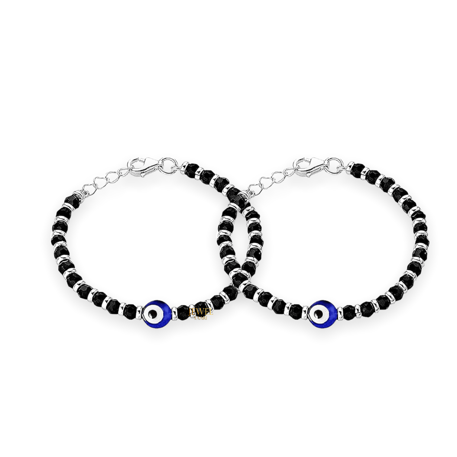 JewelYaari By Shubham Jewellers 925 Sterling Pure Silver (Chandi) Evil Eye Black Beads Crystal Nazariya Bangle/Bracelet For Kids (Pair)