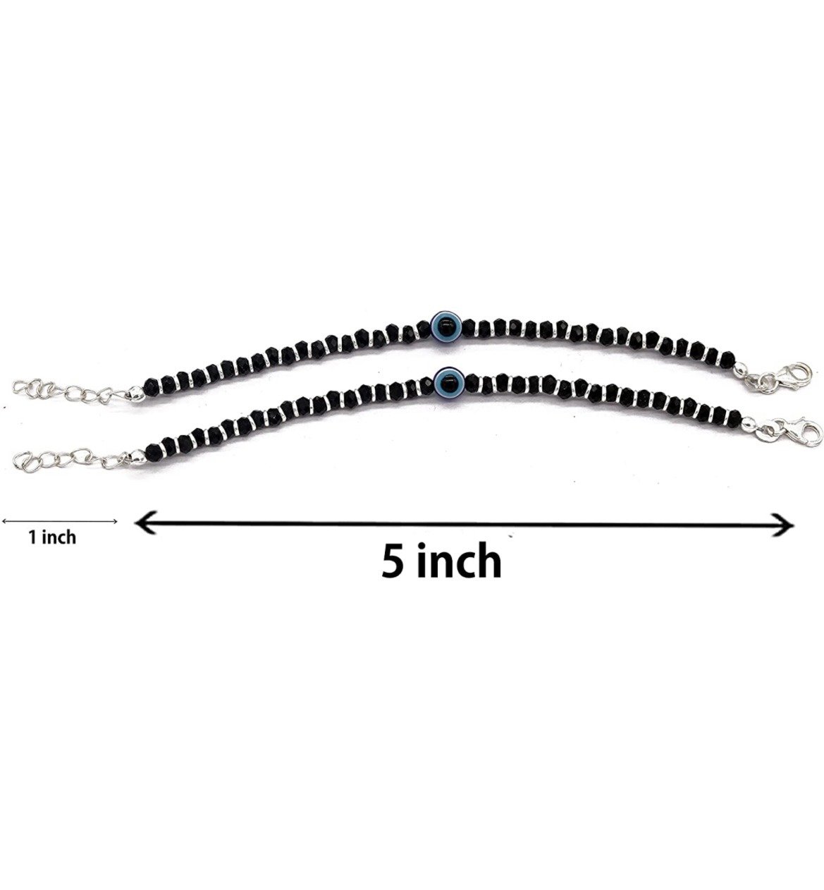 JewelYaari By Shubham Jewellers 925 Sterling Pure Silver (Chandi) Evil Eye Black Beads Crystal Nazariya Bangle/Bracelet For Kids (Pair) - Image 6