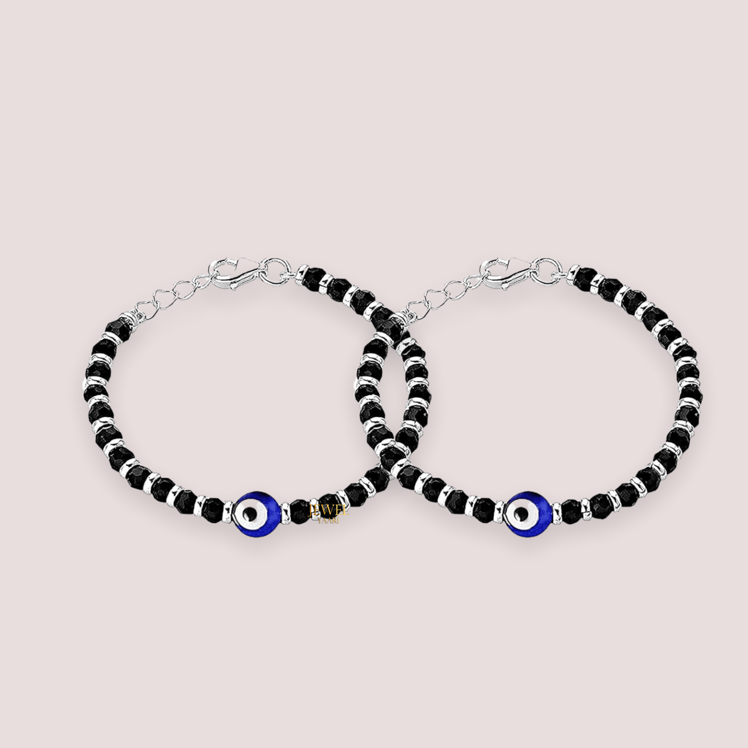 JewelYaari By Shubham Jewellers 925 Sterling Pure Silver (Chandi) Evil Eye Black Beads Crystal Nazariya Bangle/Bracelet For Kids (Pair) - Image 5
