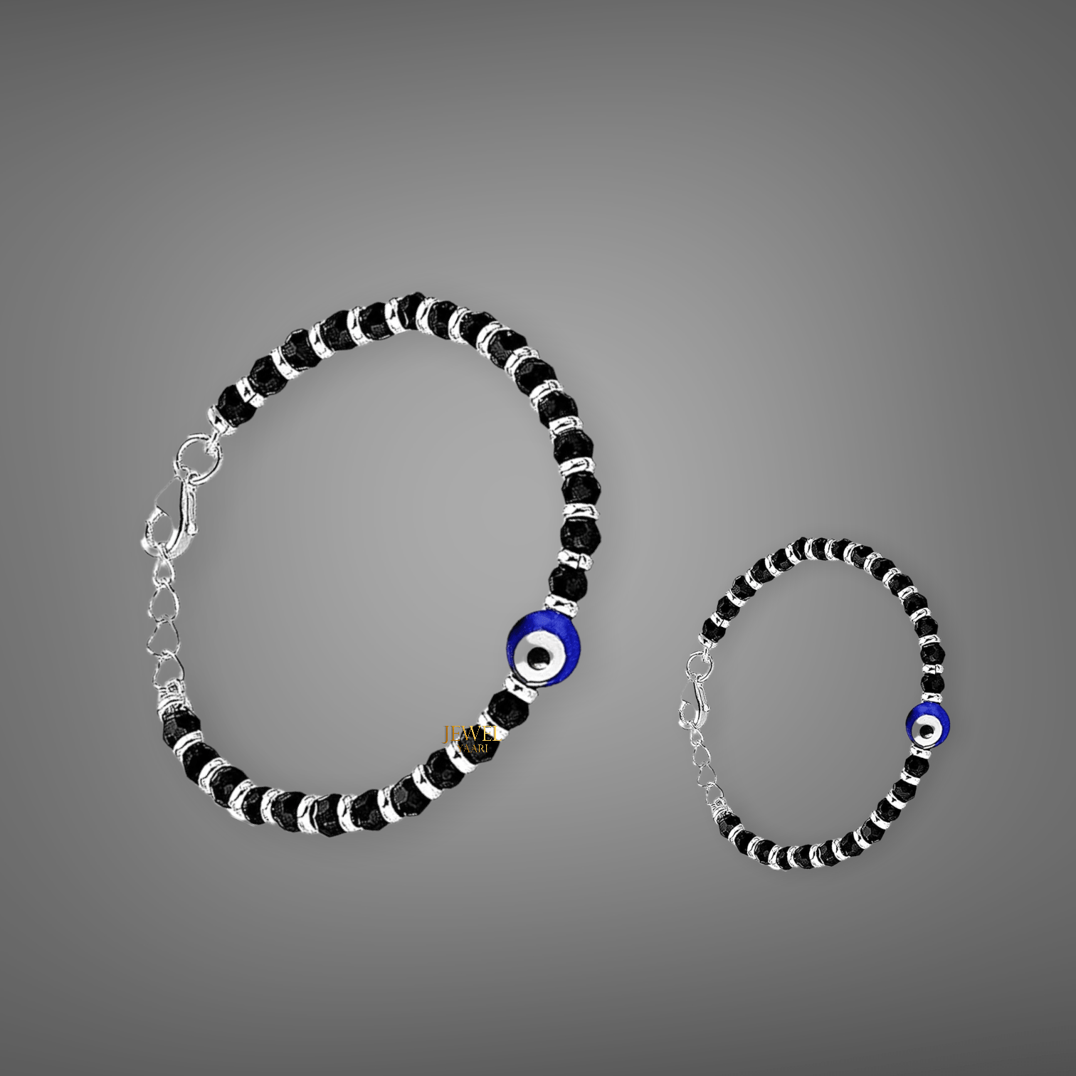 JewelYaari By Shubham Jewellers 925 Sterling Pure Silver (Chandi) Evil Eye Black Beads Crystal Nazariya Bangle/Bracelet For Kids (Pair) - Image 4