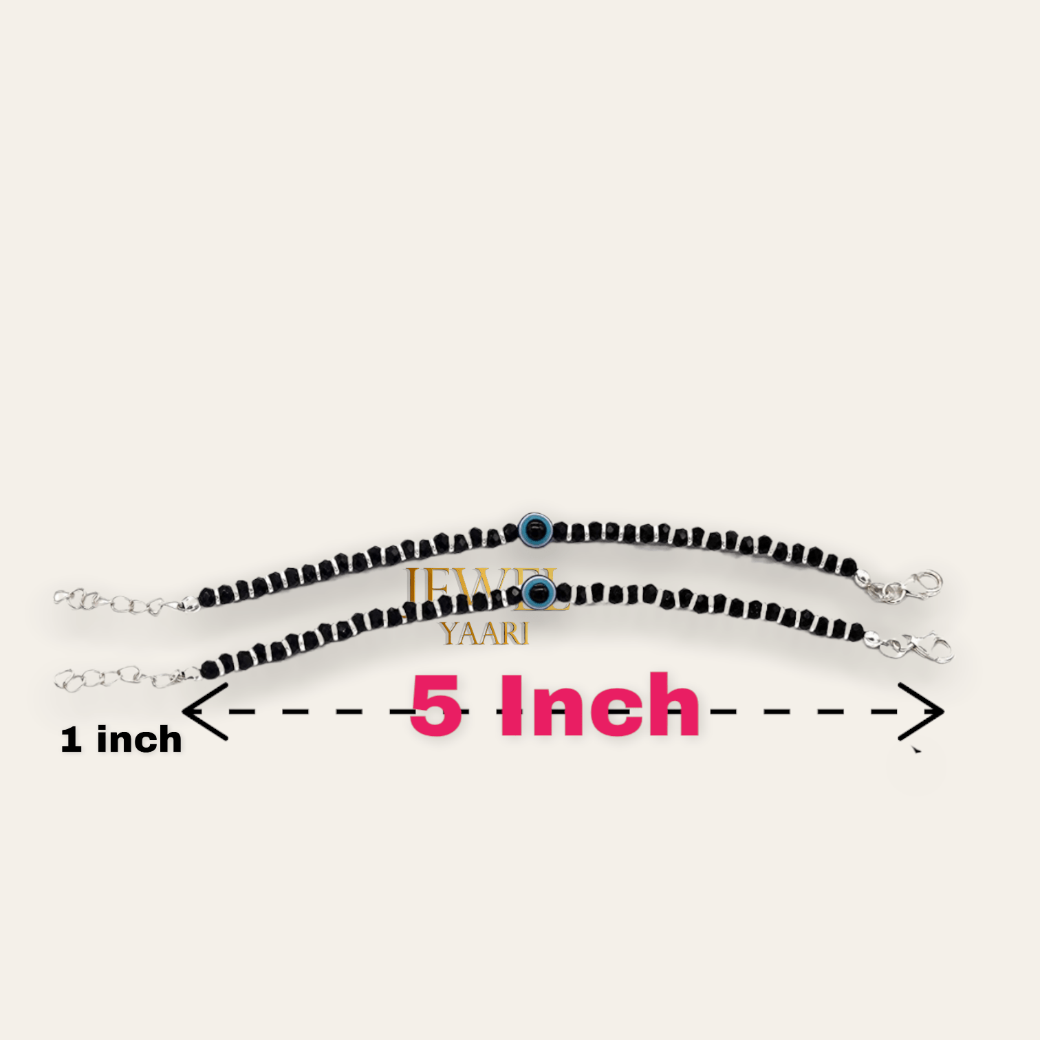 JewelYaari By Shubham Jewellers 925 Sterling Pure Silver (Chandi) Evil Eye Black Beads Crystal Nazariya Bangle/Bracelet For Kids (Pair) - Image 7