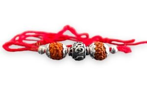 925 Sterling Silver Rakhi for brother Rudraksha Rakhi Om Beads For Men, Boys, Kids Rakhi With Roli Chawal