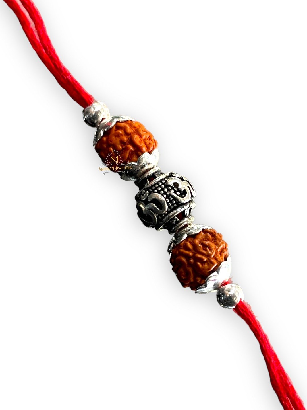 925 Sterling Silver Rakhi for brother Rudraksha Rakhi Om Beads For Men, Boys, Kids Rakhi With Roli Chawal - Image 2