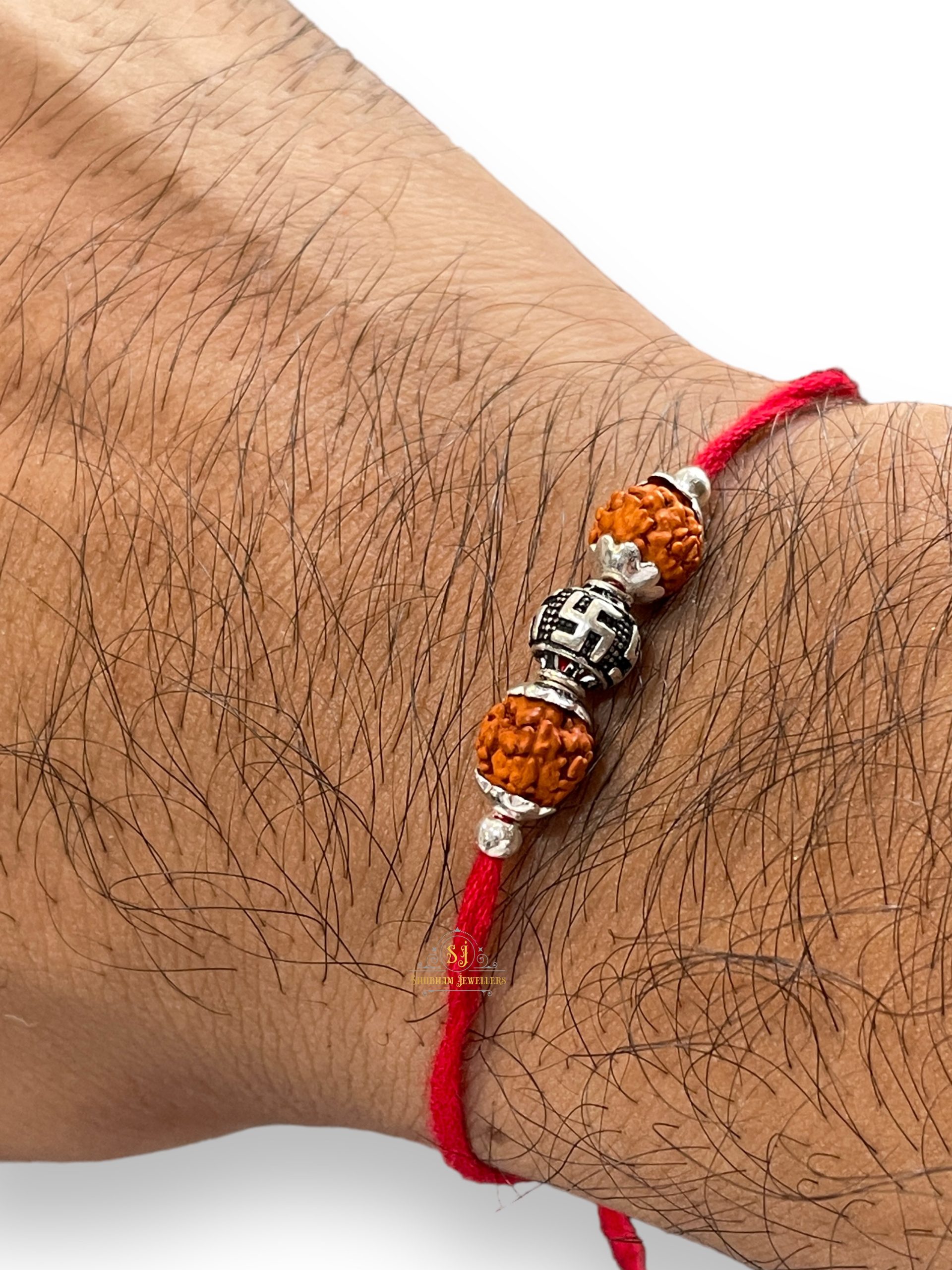925 Sterling Silver Rakhi for brother Rudraksha Rakhi Sathiya Beads For Men, Boys, Kids Rakhi With Roli Chawal - Image 7