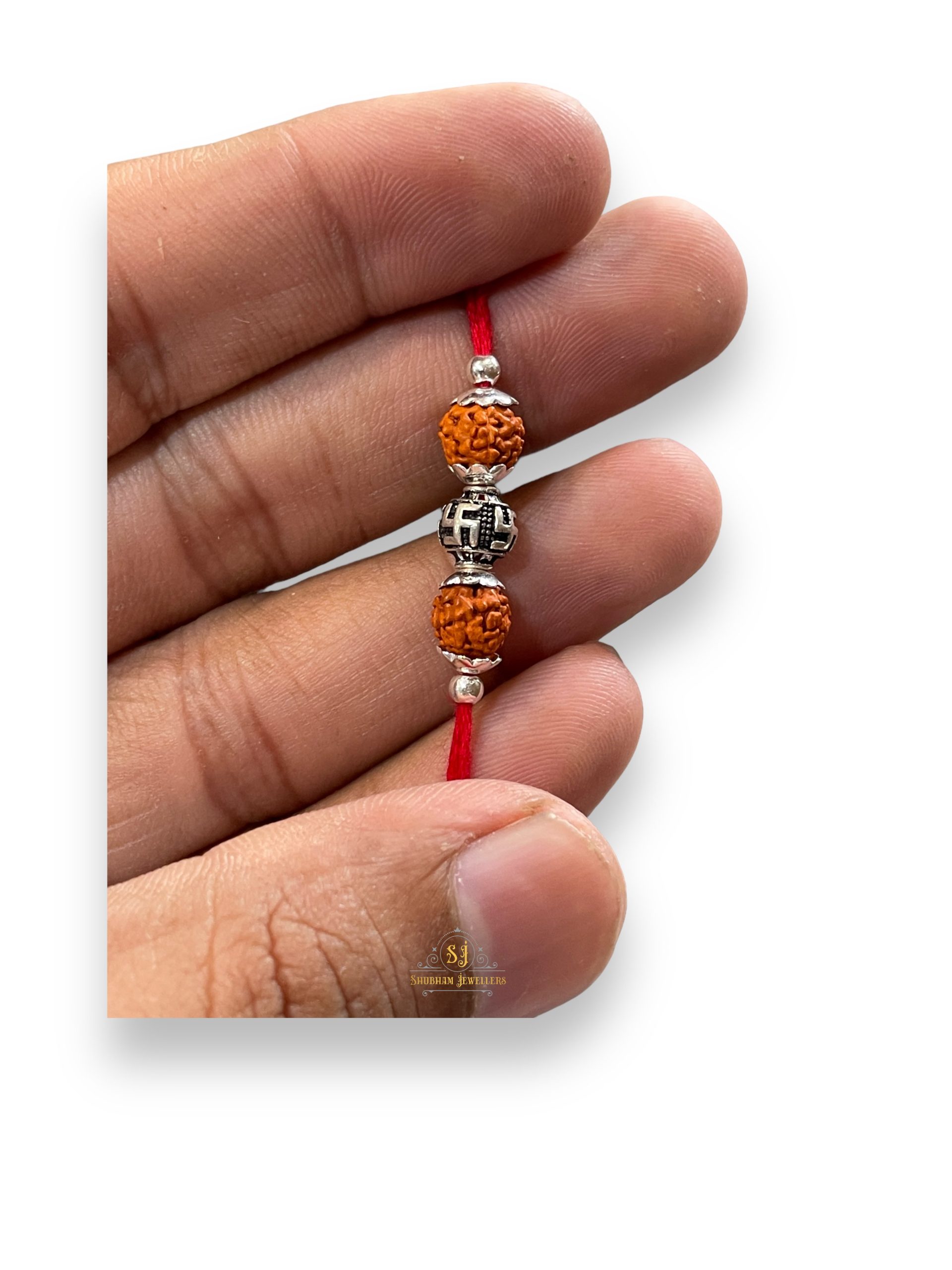925 Sterling Silver Rakhi for brother Rudraksha Rakhi Sathiya Beads For Men, Boys, Kids Rakhi With Roli Chawal - Image 6