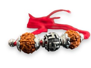 925 Sterling Silver Rakhi for brother Rudraksha Rakhi Sathiya Beads For Men, Boys, Kids Rakhi With Roli Chawal