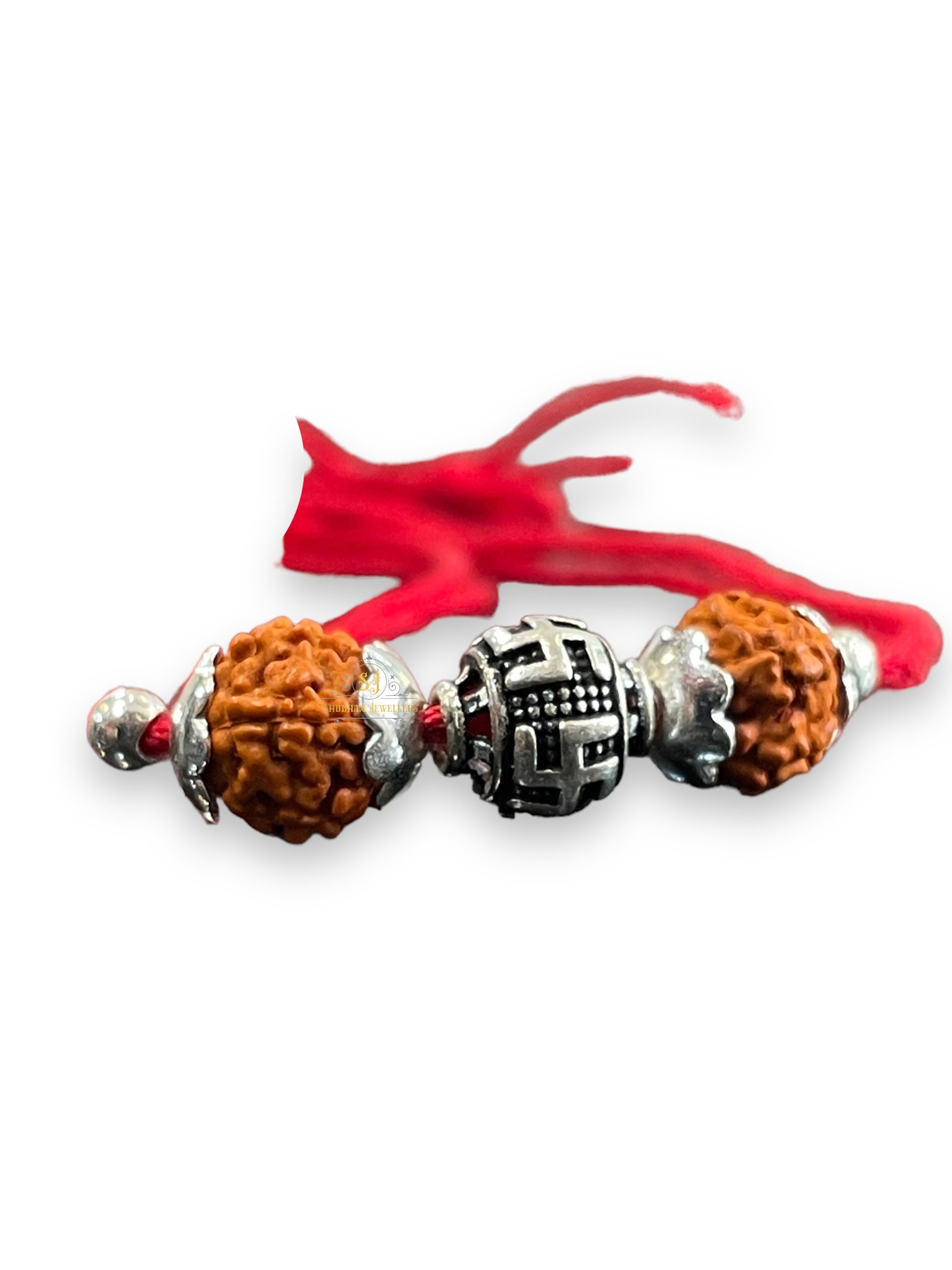 925 Sterling Silver Rakhi for brother Rudraksha Rakhi Sathiya Beads For Men, Boys, Kids Rakhi With Roli Chawal