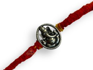 925 Sterling Silver Rakhi for brother Ganesha Round Bracelet Raksha Bandhan Pure Cotton For Men, Boys, Kids Rakhi With Roli Chawal