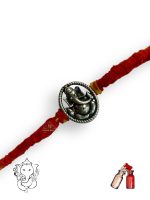 925 Sterling Silver Rakhi for brother Ganesha Round Bracelet Raksha Bandhan Pure Cotton For Men, Boys, Kids Rakhi With Roli Chawal