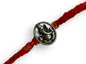 925 Sterling Silver Rakhi for brother Ganesha Round Bracelet Raksha Bandhan Pure Cotton For Men, Boys, Kids Rakhi With Roli Chawal
