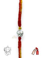 925 Sterling Silver Rakhi for brother Small Om(N) Bracelet Raksha Bandhan Pure Cotton For Men, Boys, Kids Rakhi With Roli Chawal