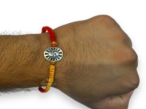925 Sterling Silver Rakhi for brother Round Sathiya Bracelet Raksha Bandhan Pure Cotton For Men, Boys, Kids Rakhi With Roli Chawal