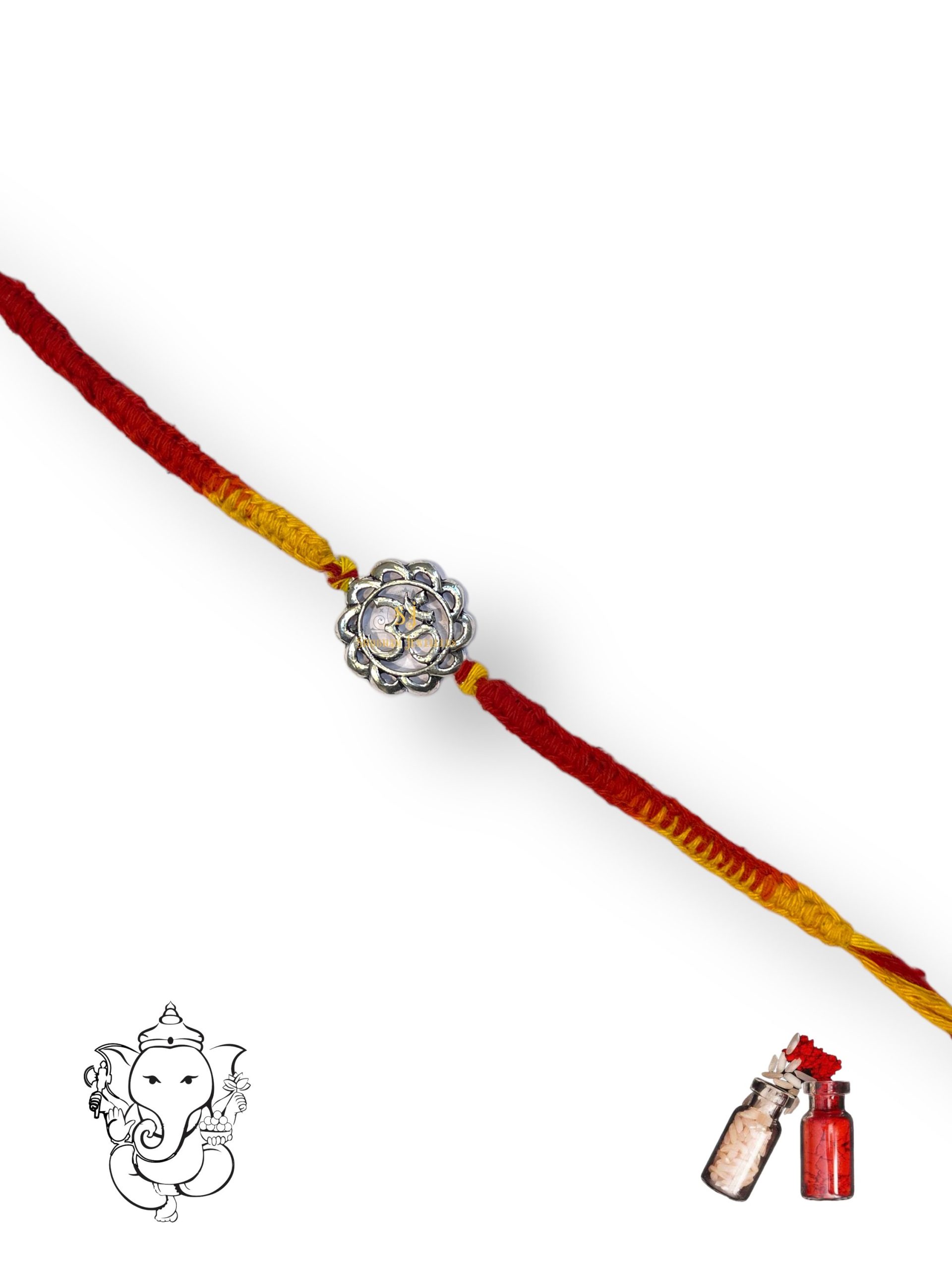 925 Sterling Silver Rakhi for brother Om Round Bracelet Raksha Bandhan Pure Cotton For Men, Boys, Kids Rakhi With Roli Chawal - Image 5