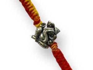 925 Sterling Silver Rakhi for brother Blessing Ganesha Bracelet Raksha Bandhan Pure Cotton For Men, Boys, Kids Rakhi With Roli Chawal