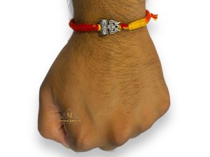 925 Sterling Silver Rakhi for brother Trsihool Small Bracelet Raksha Bandhan Pure Cotton For Men, Boys, Kids Rakhi With Roli Chawal