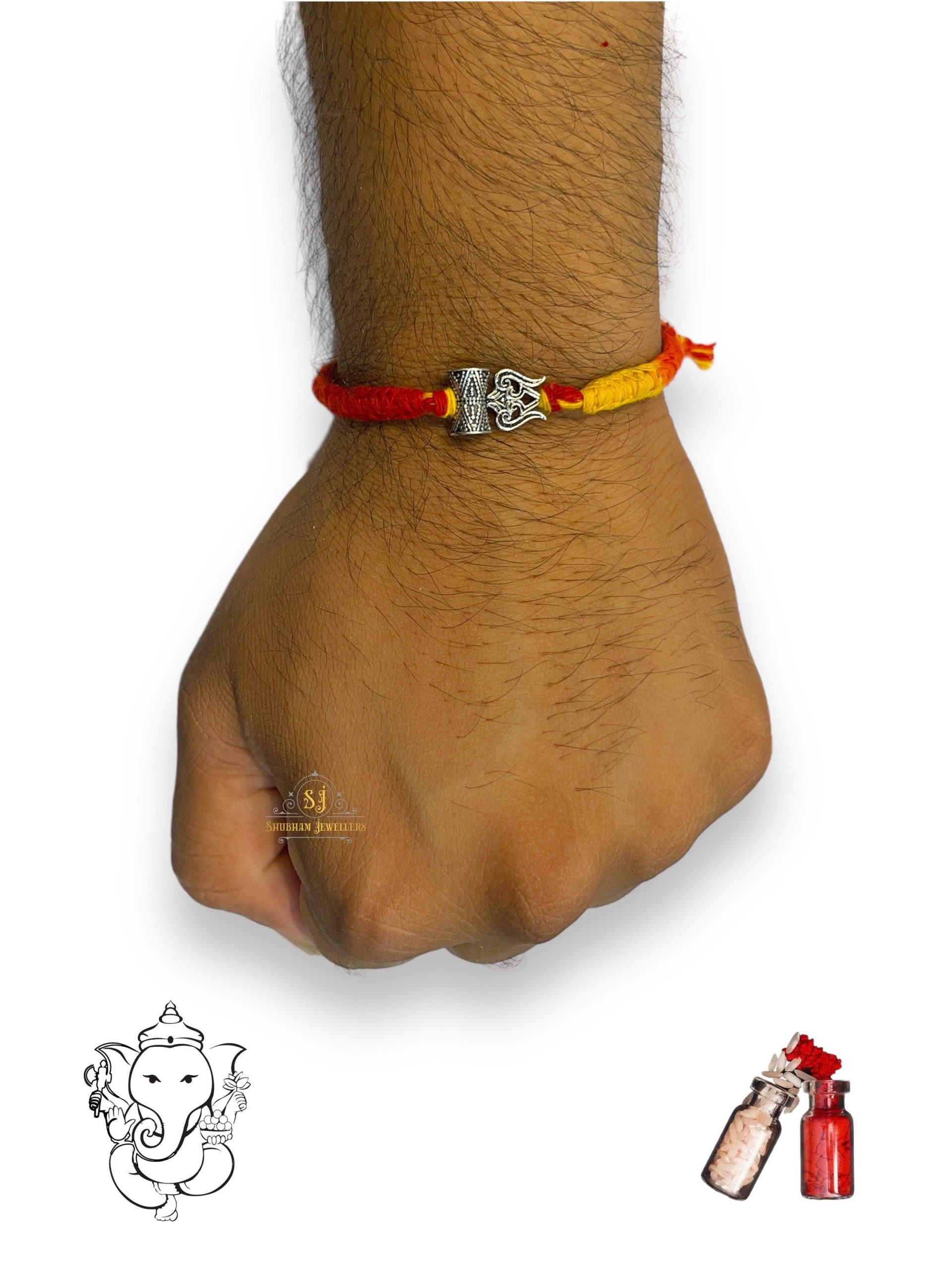 925 Sterling Silver Rakhi for brother Trsihool Small Bracelet Raksha Bandhan Pure Cotton For Men, Boys, Kids Rakhi With Roli Chawal