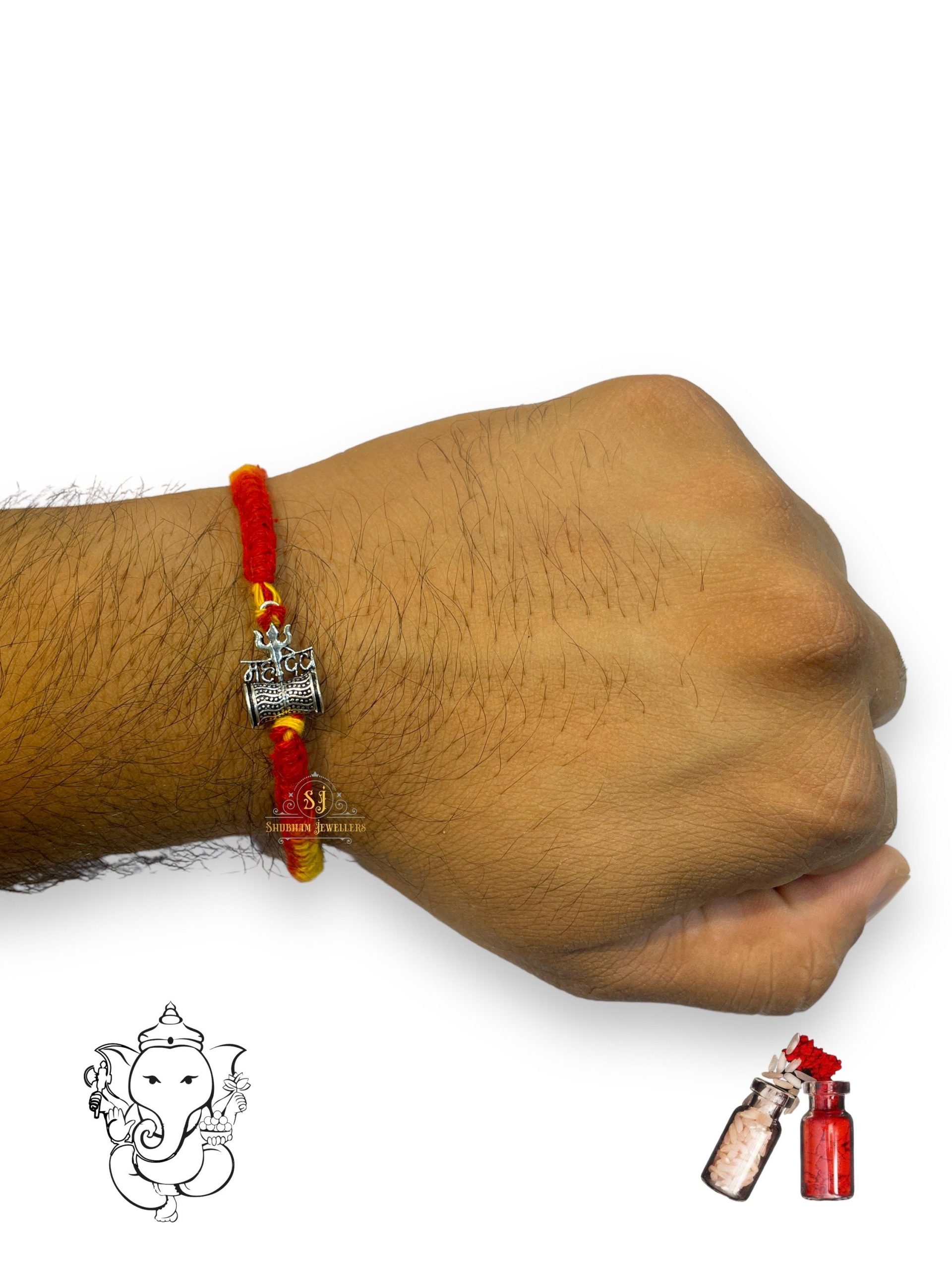 925 Sterling Silver Rakhi for brother Trsihool Small Bracelet Raksha Bandhan Pure Cotton For Men, Boys, Kids Rakhi With Roli Chawal (Copy)