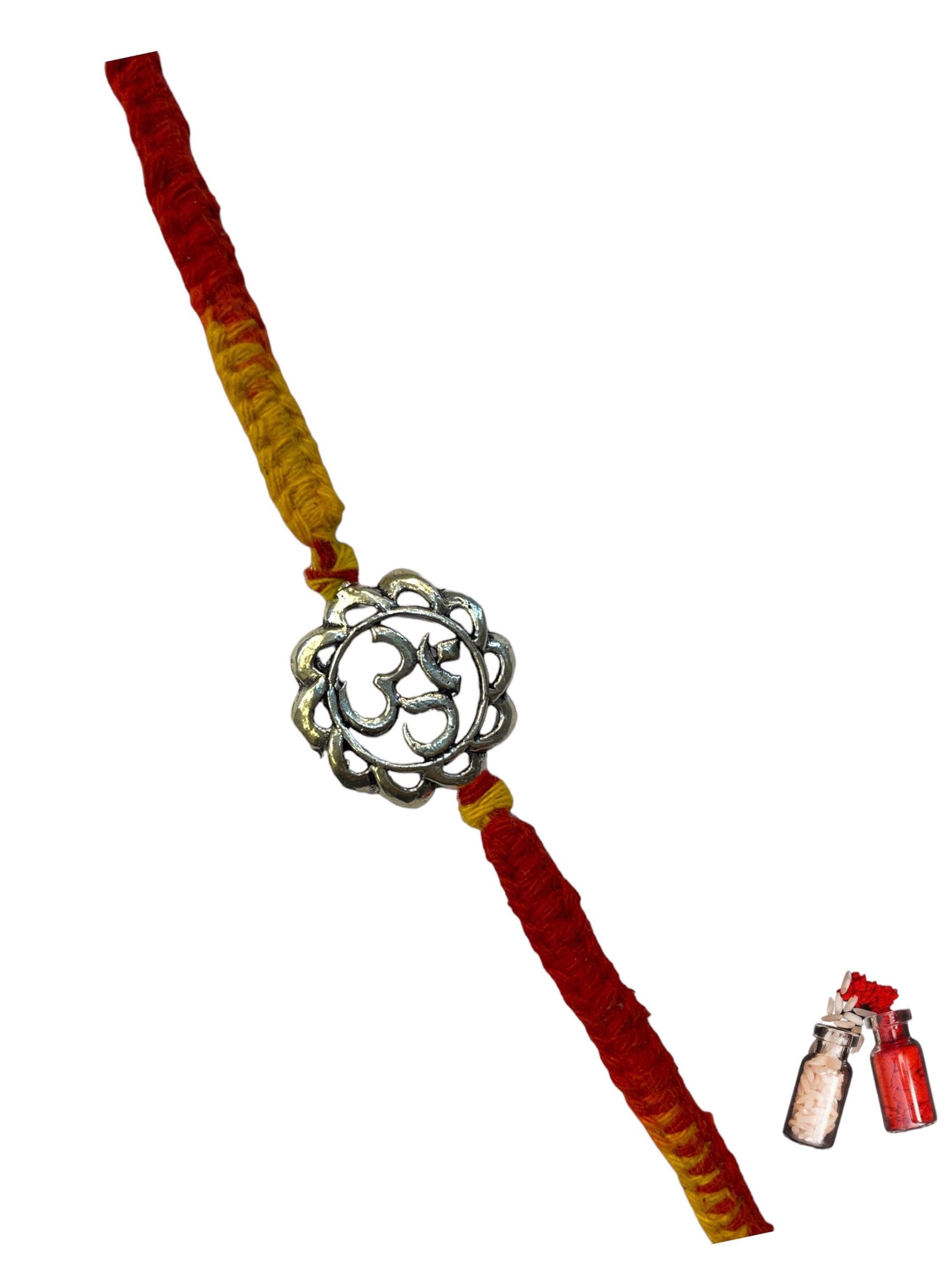 925 Sterling Silver Rakhi for brother Om Round Bracelet Raksha Bandhan Pure Cotton For Men, Boys, Kids Rakhi With Roli Chawal - Image 4