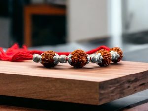 925 Sterling Silver Rakhi for brother Rudraksha Rakhi bracelet Raksha Bandhan Pure Cotton For Men, Boys, Kids Rakhi With Roli Chawal
