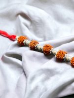 925 Sterling Silver Rakhi for brother Rudraksha Rakhi bracelet Raksha Bandhan Pure Cotton For Men, Boys, Kids Rakhi With Roli Chawal