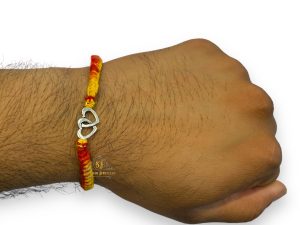 925 Sterling Silver Rakhi for brother Double Heart Bracelet Raksha Bandhan Pure Cotton For Men, Boys, Kids Rakhi With Roli Chawal