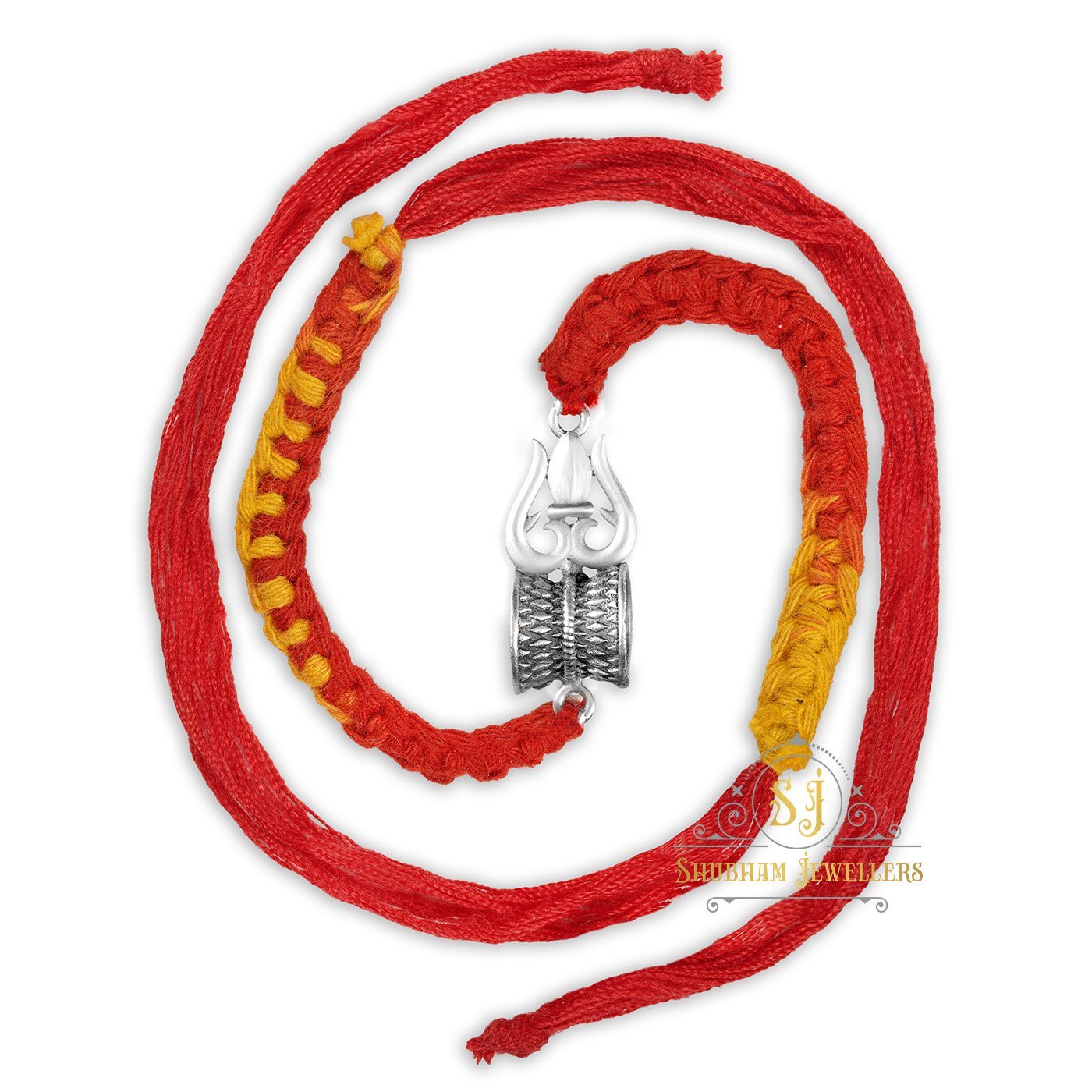 925 Oxidised Silver 925 Trishool Damru Charm with pure Cotton thread for Men, Women, Boys and Girls (TR Damru) - Image 2