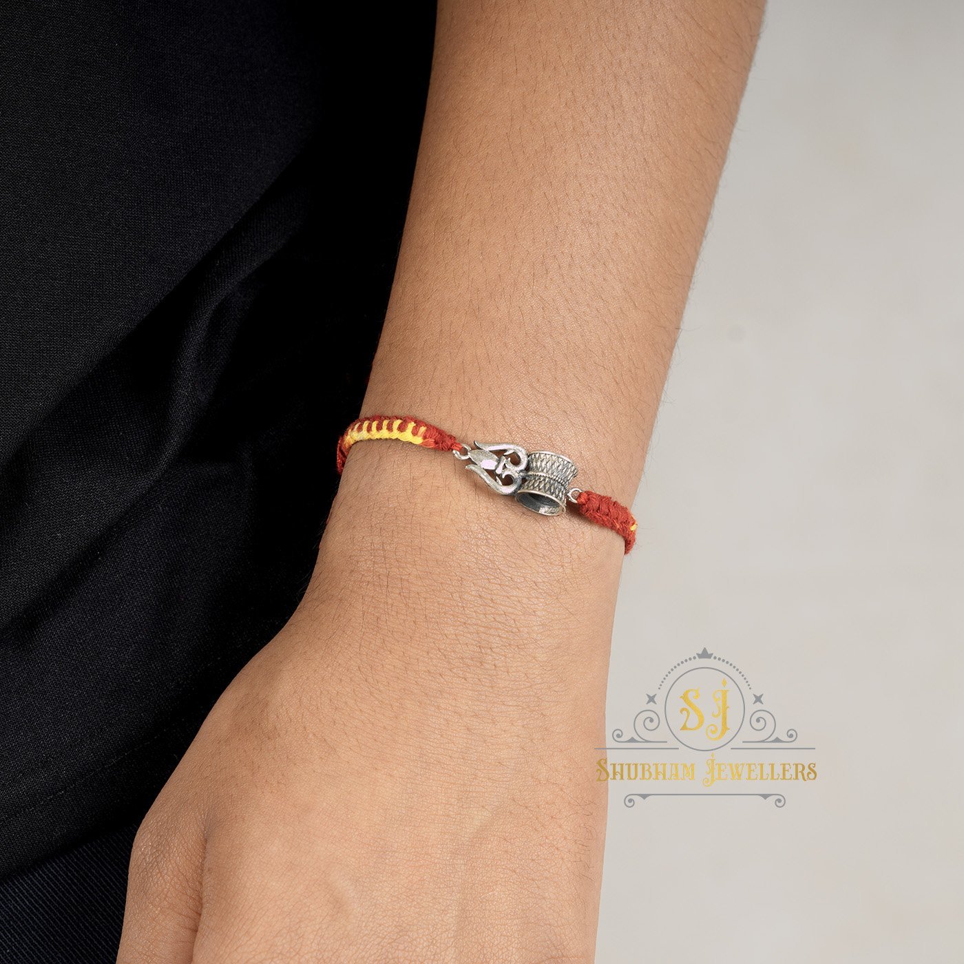 925 Sterling Silver Trishool Damru Rakhi With pure Cotton thread For Men, Women, Boys and Girls - Image 4