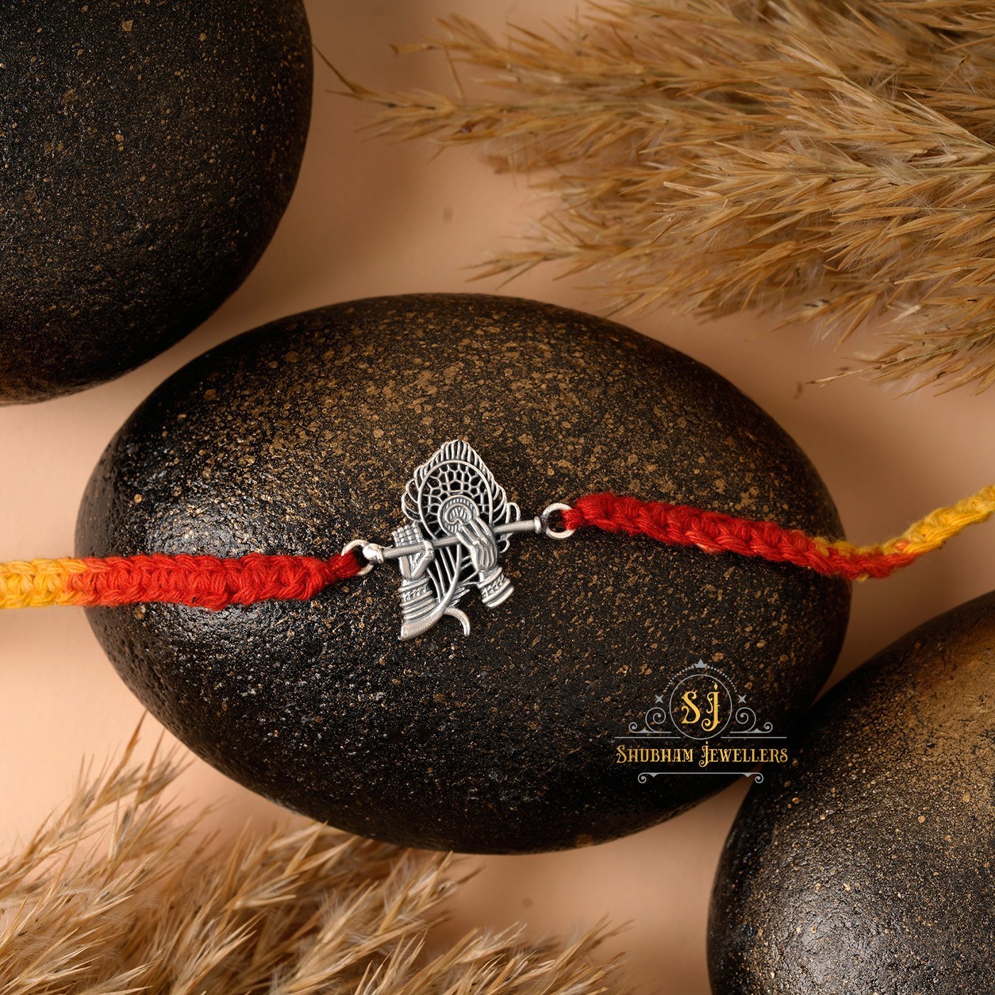 925 Sterling Silver Rakhi Krishna Mohana Flute Rakhi ( Mayur Pank With Bansuri) - Image 2