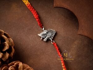 925 Sterling Silver Rakhi Krishna Mohana Flute Rakhi ( Mayur Pank With Bansuri)