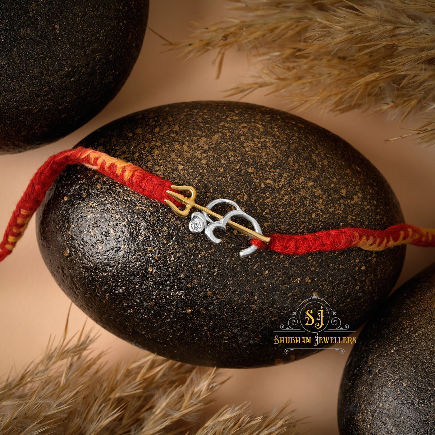 925 Sterling Silver Om Charm Bracelet with 24 Kt Gold Polished Trishool, pure Cotton thread for Men, Women, Boys and Girls (Dual Tone) - Image 5