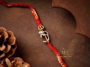 JewelYaari 925 Sterling Silver Om Trishool Rakhi With Roli Chawal ( Dual Tone)