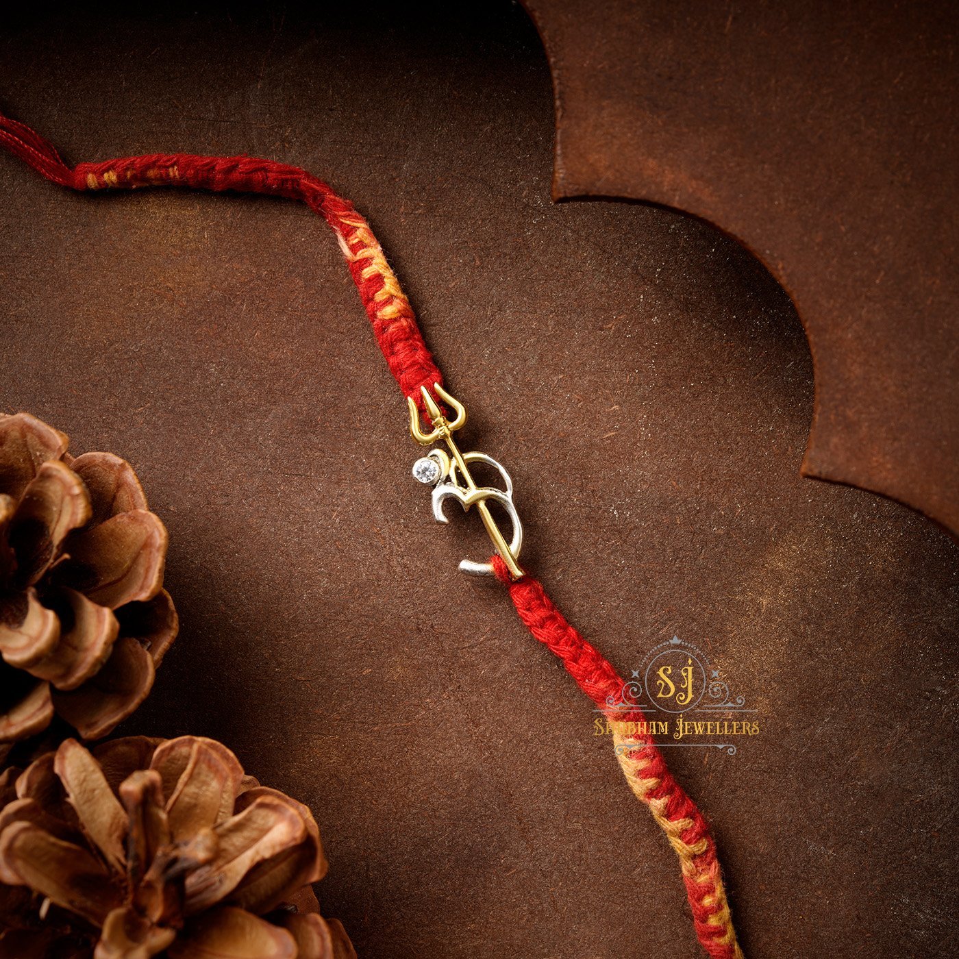 JewelYaari 925 Sterling Silver Om Trishool Rakhi With Roli Chawal ( Dual Tone)