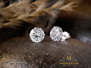 Shubham Jewellers Rehti 0.925 Sterling Silver Cubic Zirconia Fashion Stud Earrings For Men and women 8.0