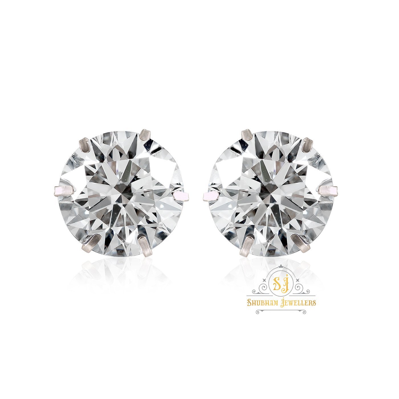 92.5 Sterling Silver Earrings Brilliant Cut Real Cubic Zirconia Stud - Image 4