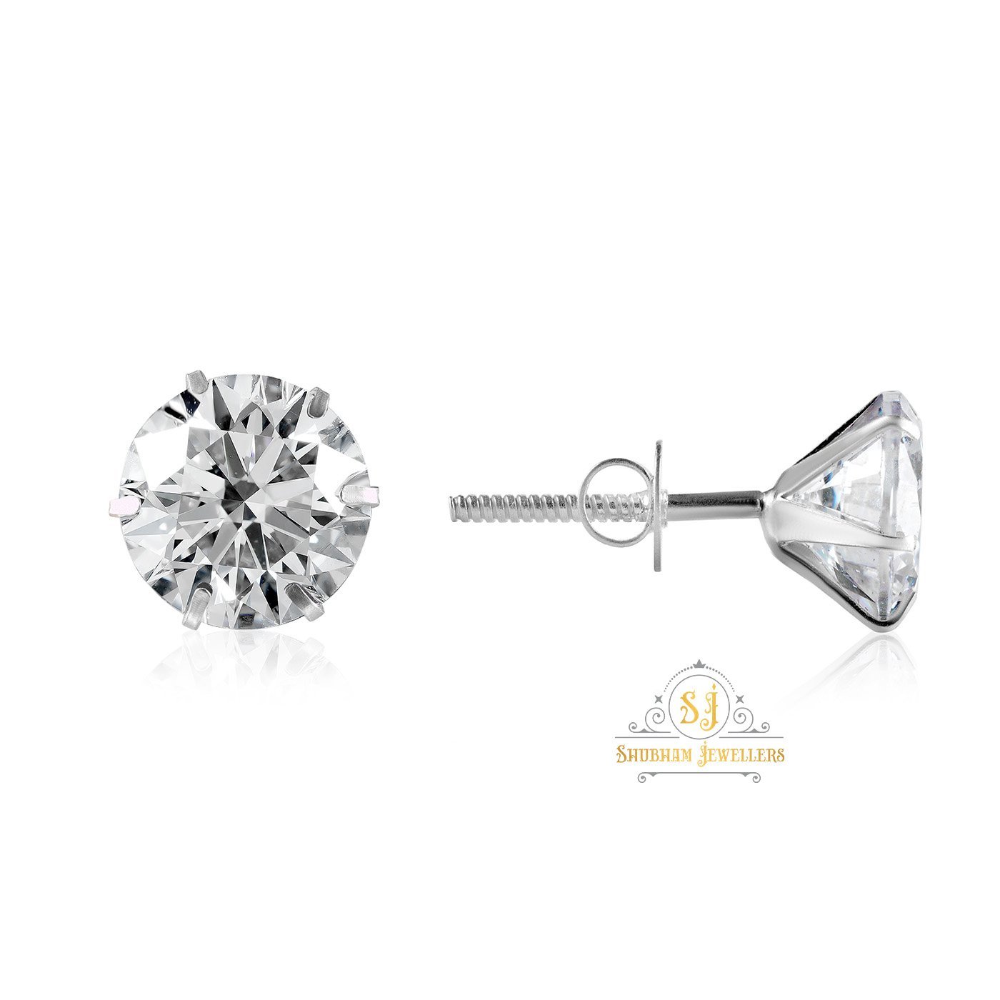 92.5 Sterling Silver Earrings Brilliant Cut Real Cubic Zirconia Stud - Image 5