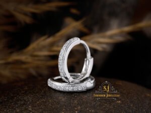 SJ SHUBHAM JEWELLERS Rehti 925 Pure Sterling Silver Hoops Bali Earrings With White American Diamond Cz for Girls, Babies or Boys