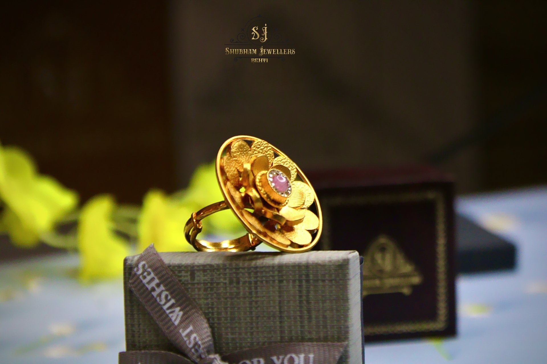 925 Silver Floral Statement Ring with Stone – Elegant Gold Finish Design | Jewelyaari - Image 2