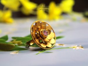 925 Silver Floral Statement Ring with Stone – Elegant Gold Finish Design | Jewelyaari