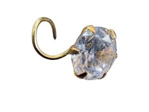 SJ SHUBHAM JEWELLERS™ Real Yellow Gold with Stone 14K(585) Pure Yellow Gold Single Cubic Zircon Diamond Nose Pin For Women and Girls