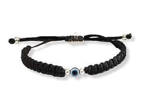 SJ SHUBHAM JEWELLERS™ 100% Authentic Sterling Silver Adjustable Ball Black Cord with Evil Eye Nazar Anklet for Women & Girls (Anklet)